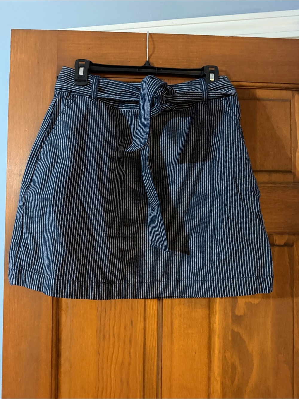 LOFT Navy and White Striped Tie-Waist Mini Skirt NWT